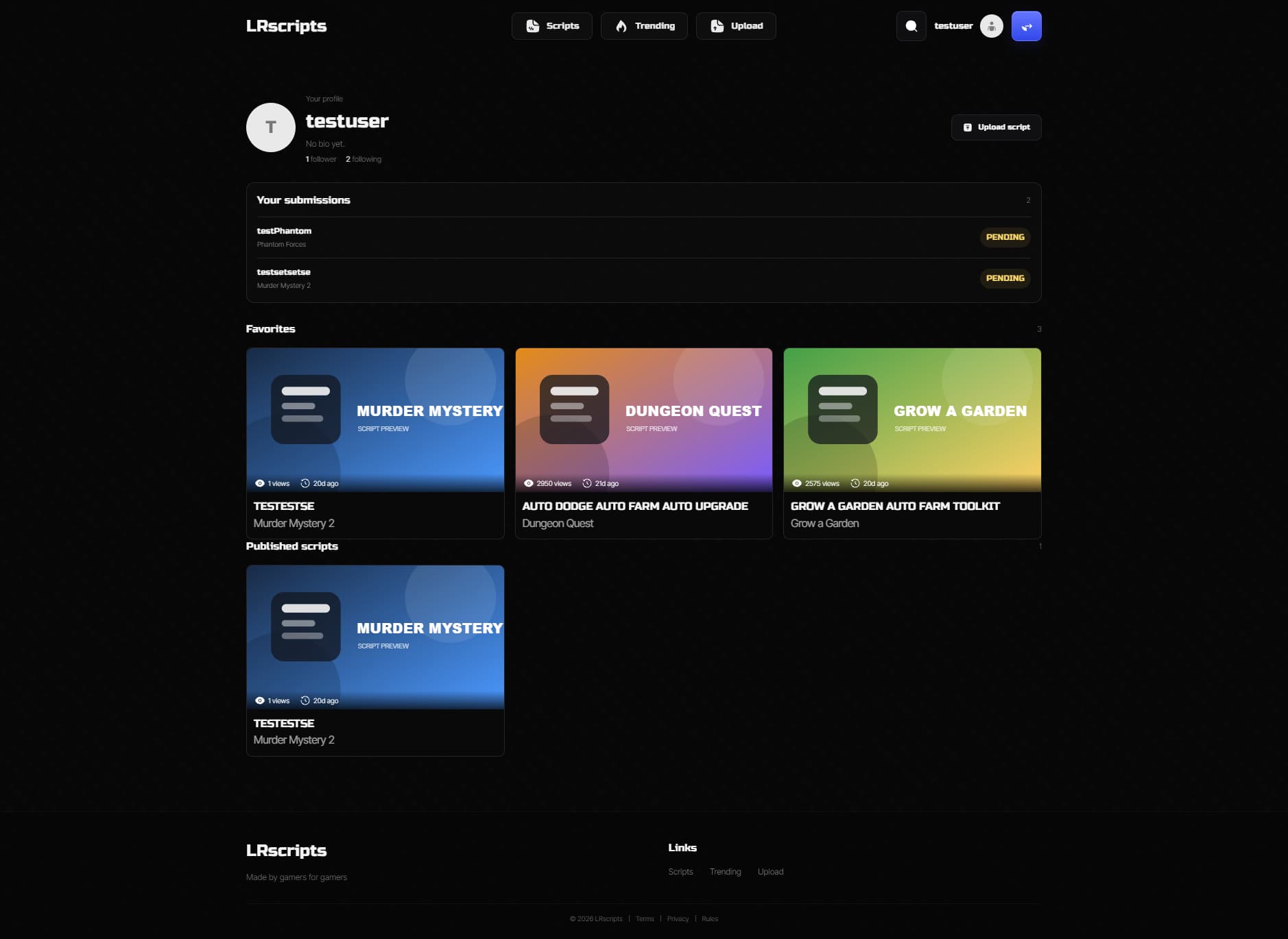LRscripts — full-stack платформа для Roblox-скриптів screenshot 3