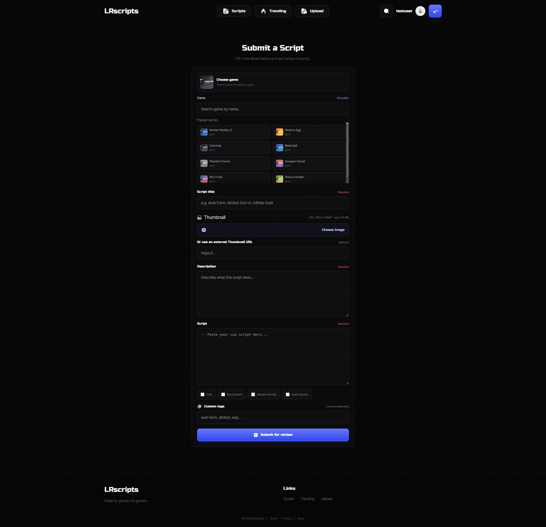 LRscripts — full-stack платформа для Roblox-скриптів screenshot 4