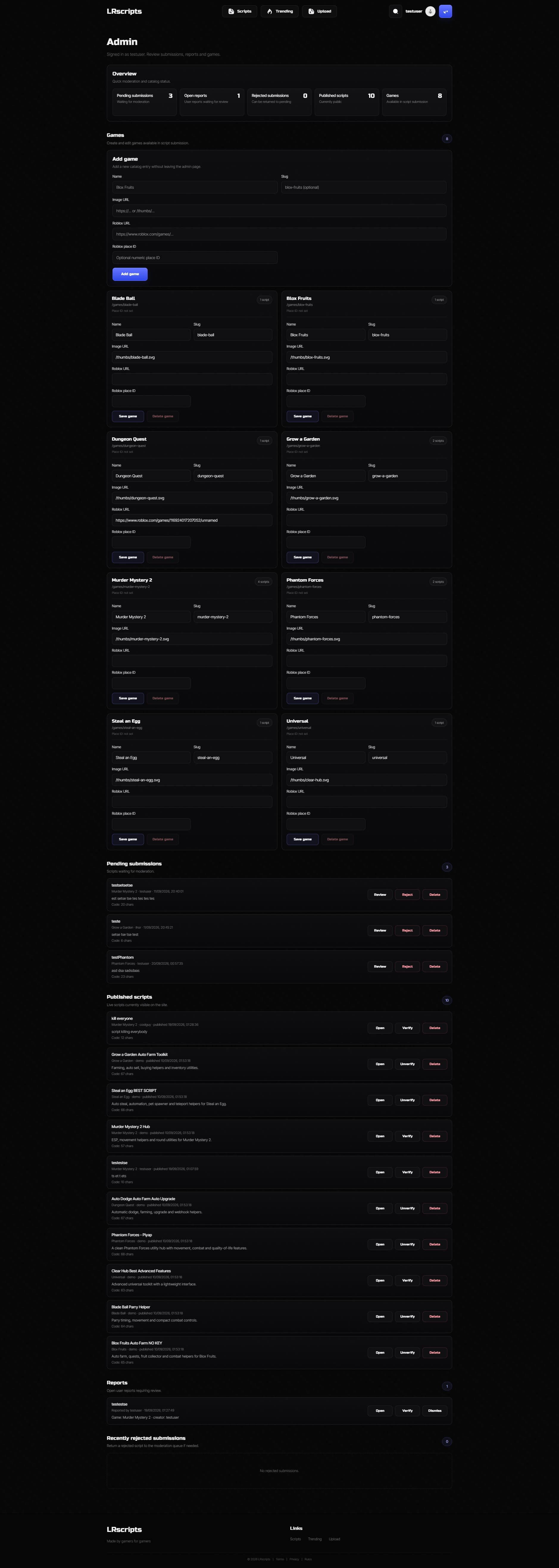 LRscripts — full-stack платформа для Roblox-скриптів screenshot 5