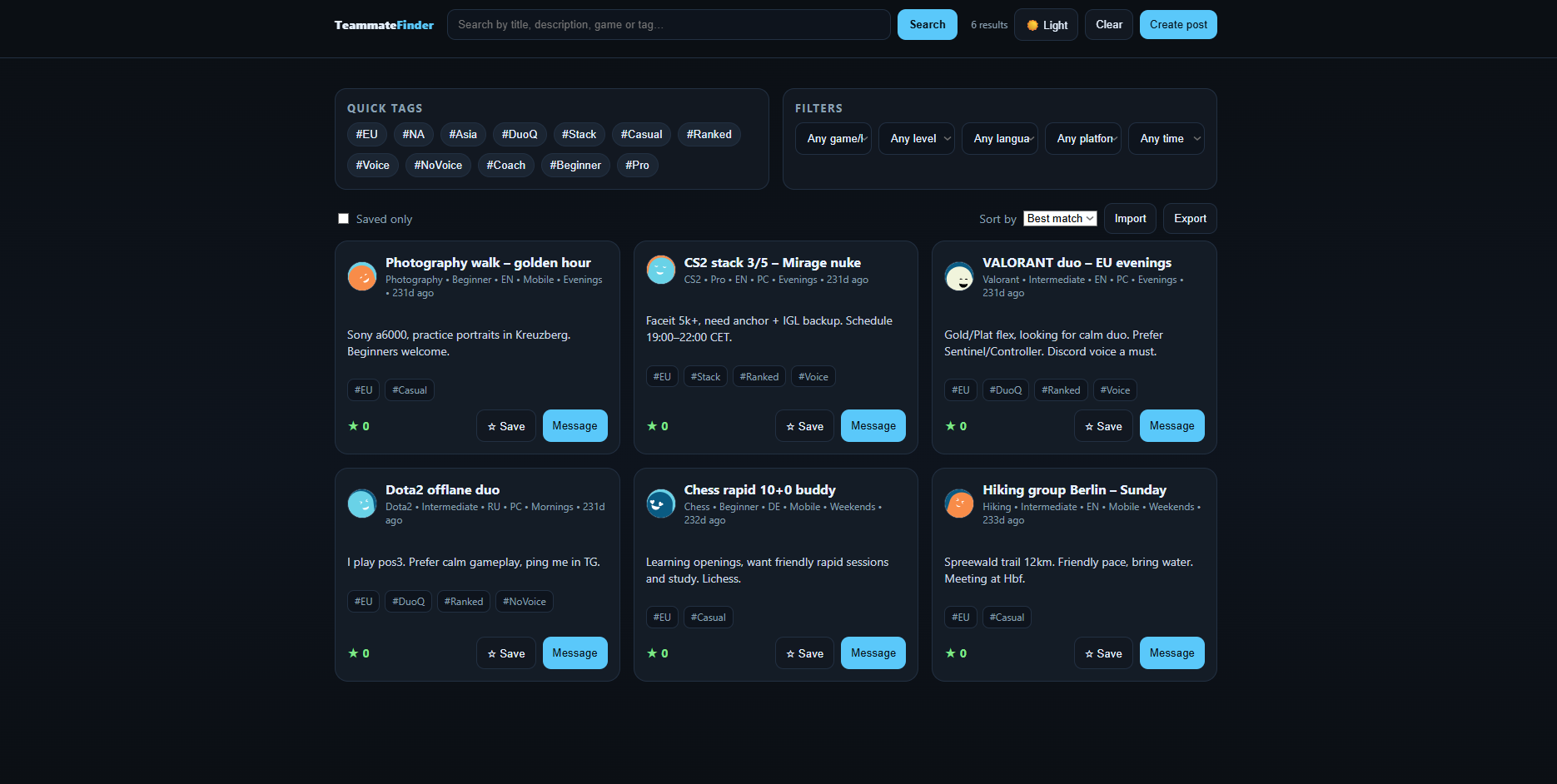 Teammate Finder: find gaming partners screenshot 2