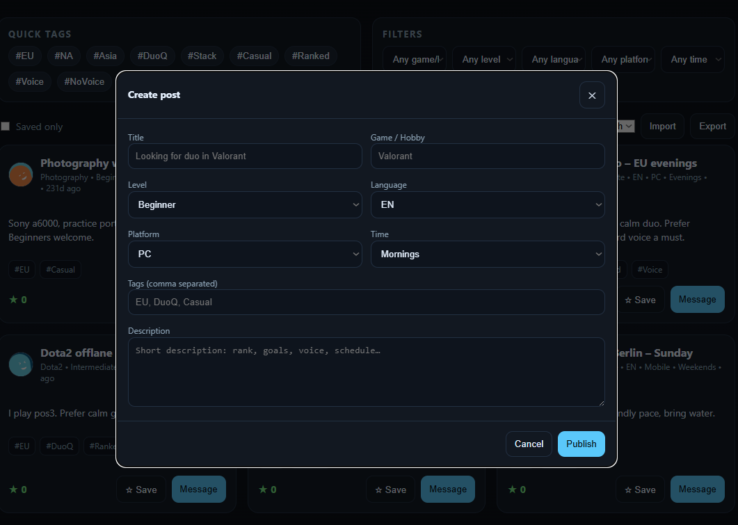 Teammate Finder: find gaming partners screenshot 3