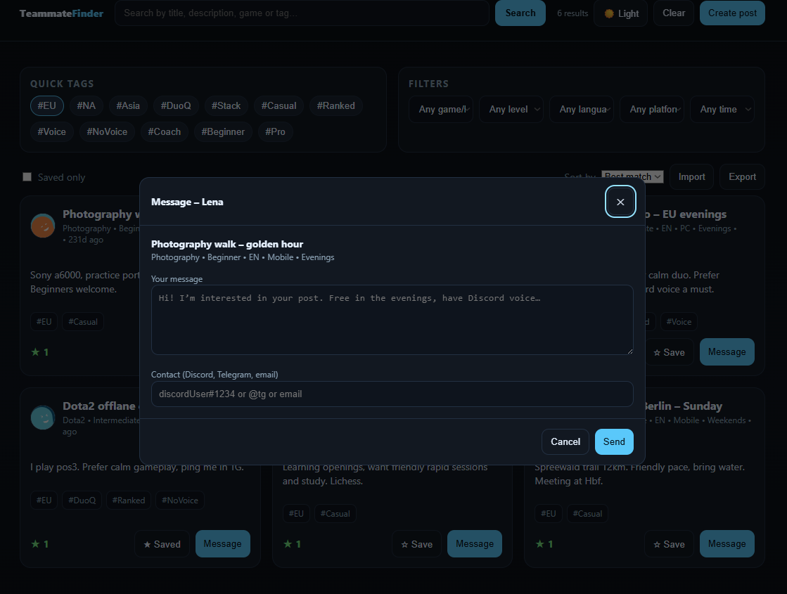 Teammate Finder: find gaming partners screenshot 4